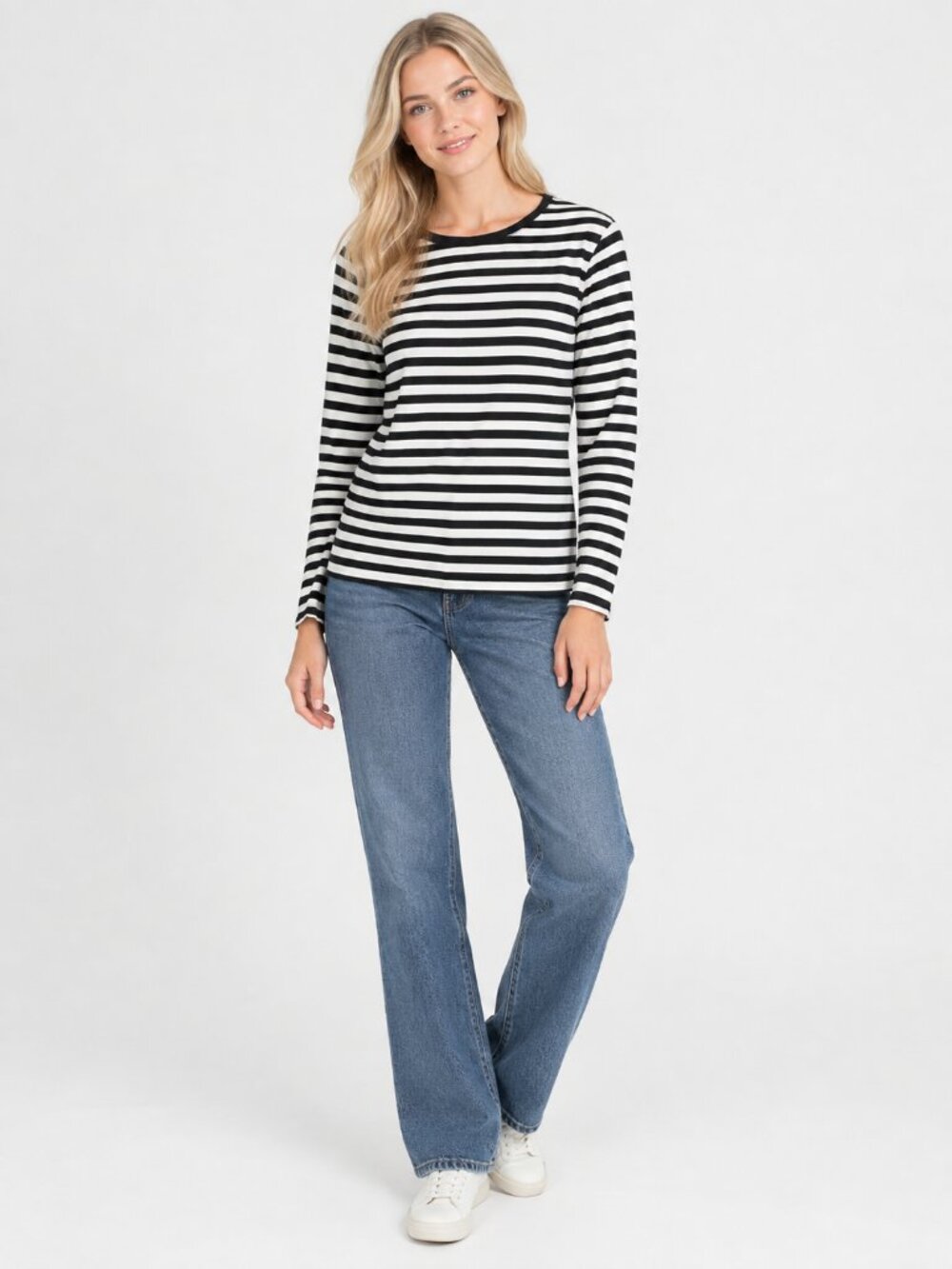 2/$30 2/$30 Lands' End Striped Cotton Crew Neck Knit T-Shirt Black White #A4996